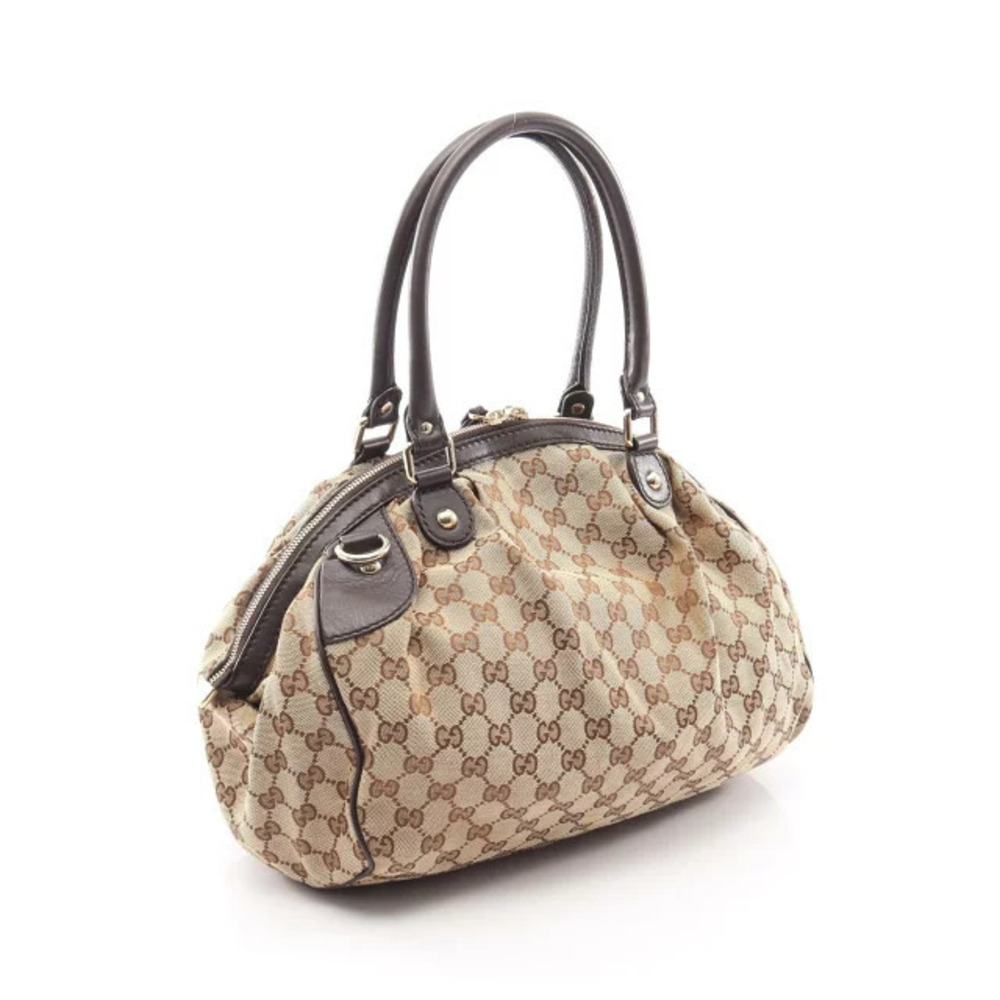 Gucci Canvas Brown Handbag Leather Beige Sukey GG Cream Tan Cream
